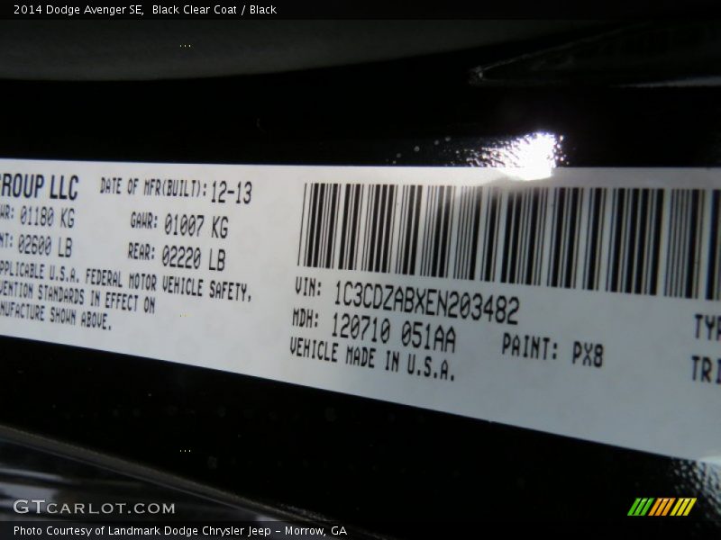 Black Clear Coat / Black 2014 Dodge Avenger SE