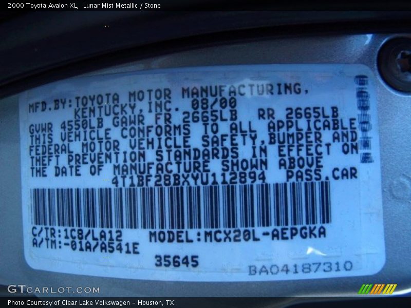 Lunar Mist Metallic / Stone 2000 Toyota Avalon XL
