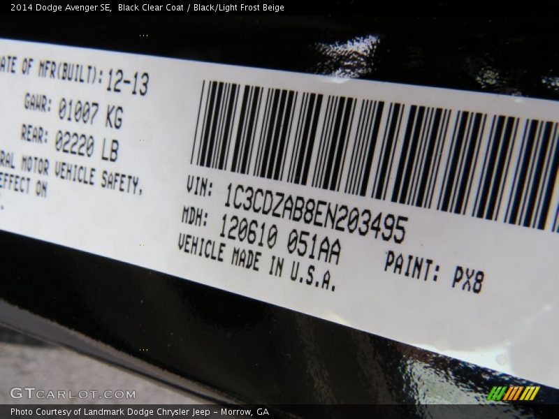 Black Clear Coat / Black/Light Frost Beige 2014 Dodge Avenger SE