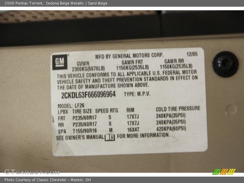 Sedona Beige Metallic / Sand Beige 2006 Pontiac Torrent