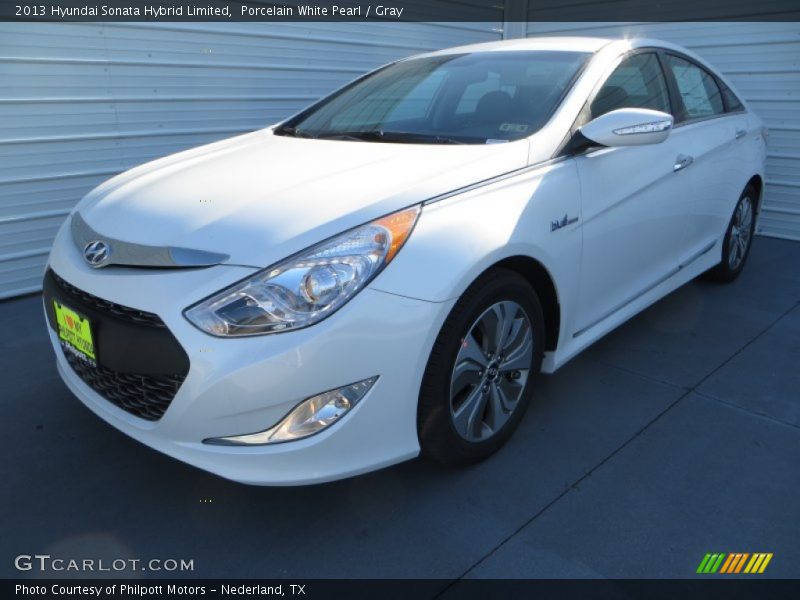 Porcelain White Pearl / Gray 2013 Hyundai Sonata Hybrid Limited