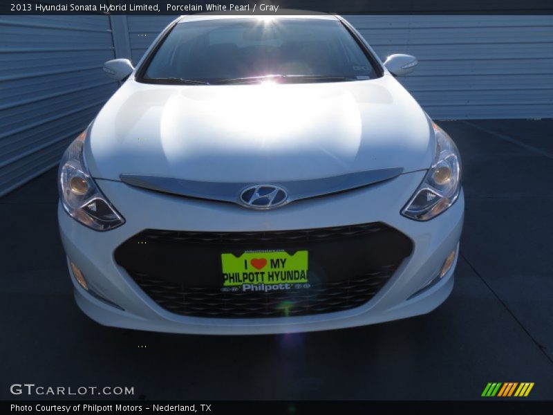 Porcelain White Pearl / Gray 2013 Hyundai Sonata Hybrid Limited
