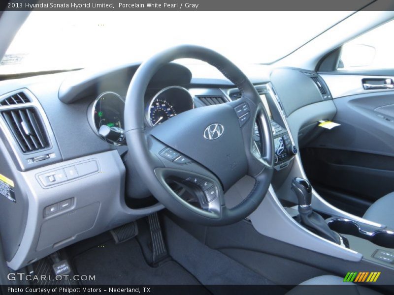 Porcelain White Pearl / Gray 2013 Hyundai Sonata Hybrid Limited