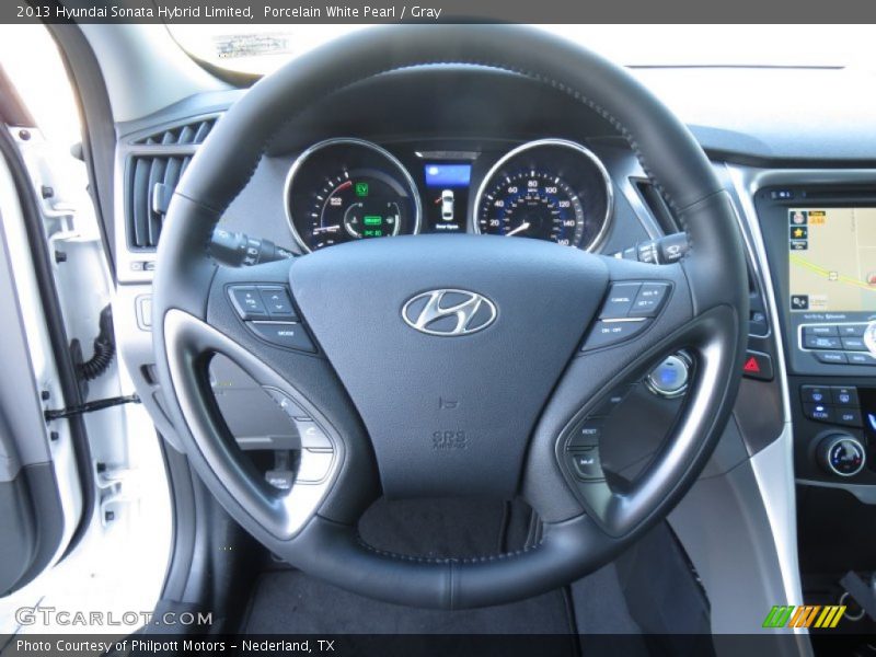 Porcelain White Pearl / Gray 2013 Hyundai Sonata Hybrid Limited