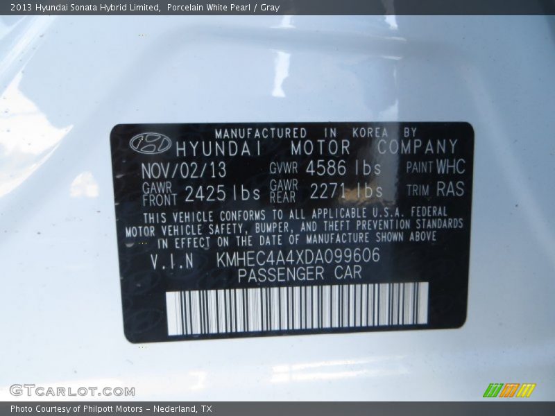 Porcelain White Pearl / Gray 2013 Hyundai Sonata Hybrid Limited