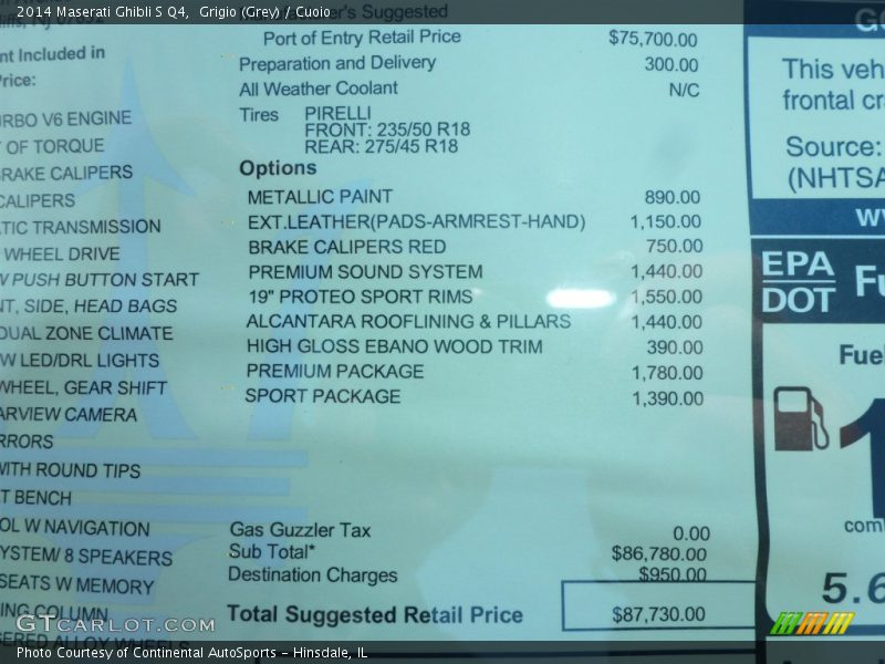  2014 Ghibli S Q4 Window Sticker