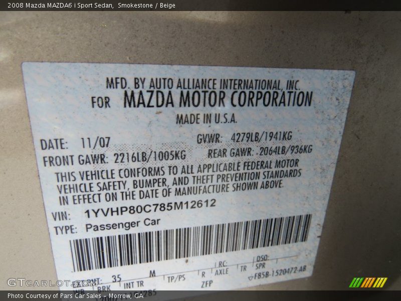 Smokestone / Beige 2008 Mazda MAZDA6 i Sport Sedan