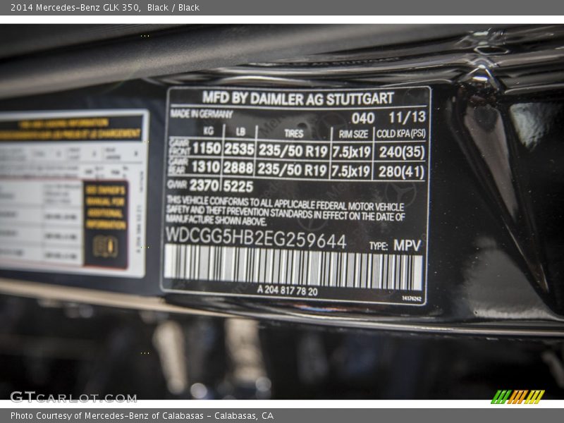 Black / Black 2014 Mercedes-Benz GLK 350