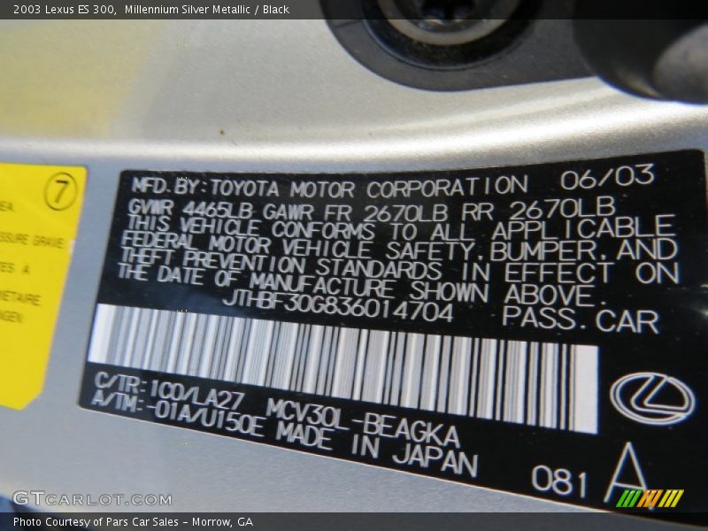 Millennium Silver Metallic / Black 2003 Lexus ES 300