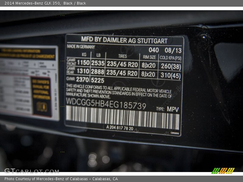 Black / Black 2014 Mercedes-Benz GLK 350