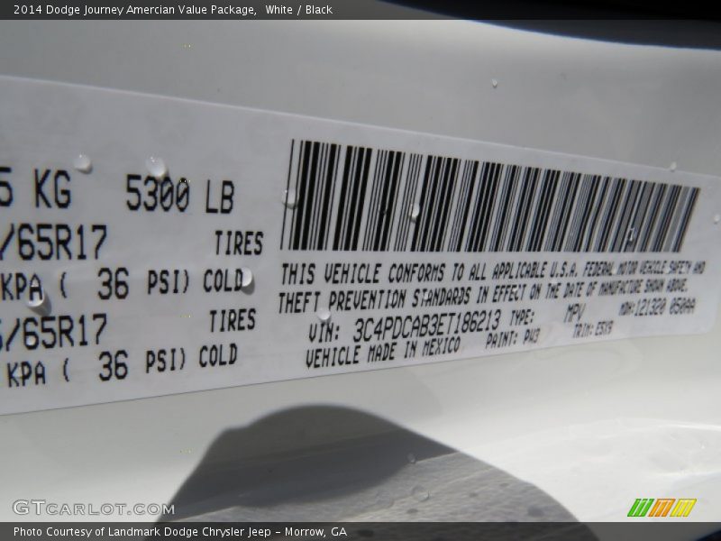 White / Black 2014 Dodge Journey Amercian Value Package