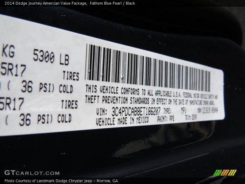 Fathom Blue Pearl / Black 2014 Dodge Journey Amercian Value Package