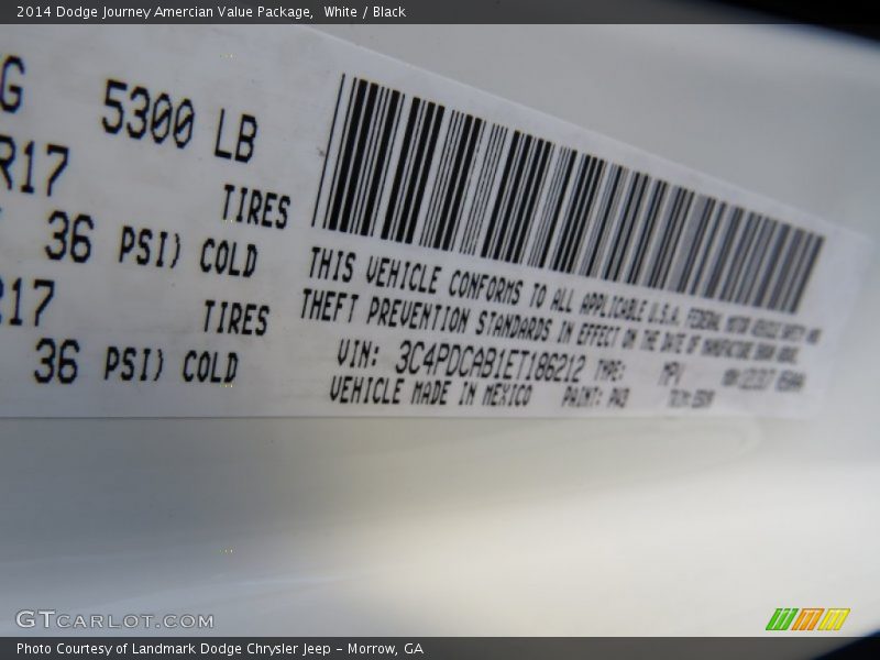 White / Black 2014 Dodge Journey Amercian Value Package