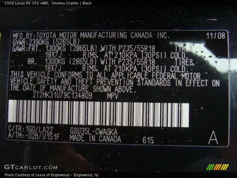 Smokey Granite / Black 2009 Lexus RX 350 AWD