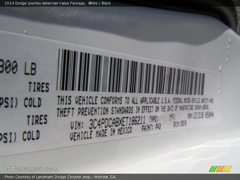 White / Black 2014 Dodge Journey Amercian Value Package