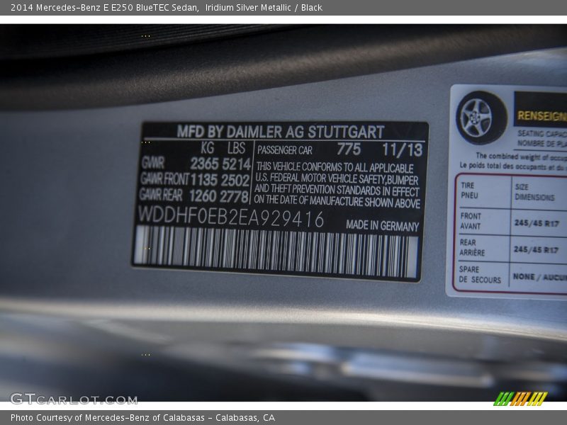 Iridium Silver Metallic / Black 2014 Mercedes-Benz E E250 BlueTEC Sedan