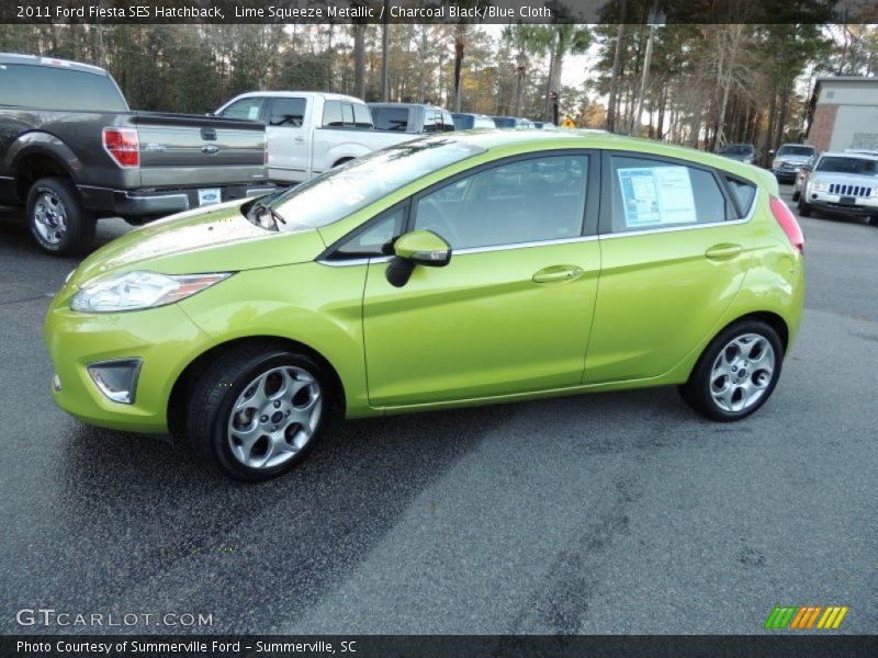 Lime Squeeze Metallic / Charcoal Black/Blue Cloth 2011 Ford Fiesta SES Hatchback