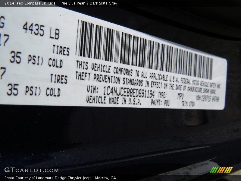 True Blue Pearl / Dark Slate Gray 2014 Jeep Compass Latitude