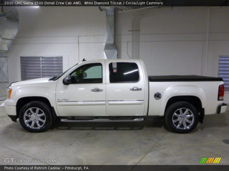 White Diamond Tricoat / Cocoa/Light Cashmere 2010 GMC Sierra 1500 Denali Crew Cab AWD