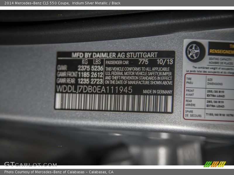 Iridium Silver Metallic / Black 2014 Mercedes-Benz CLS 550 Coupe