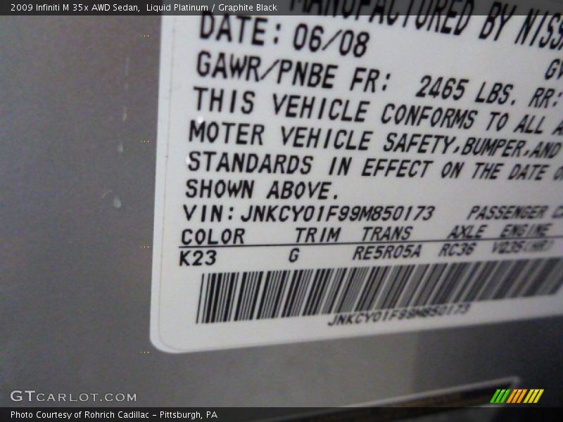 Liquid Platinum / Graphite Black 2009 Infiniti M 35x AWD Sedan