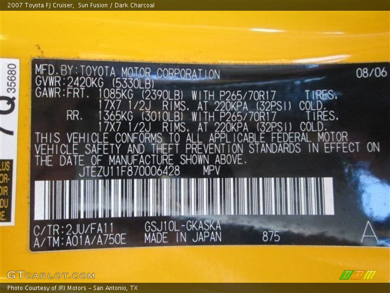 Sun Fusion / Dark Charcoal 2007 Toyota FJ Cruiser