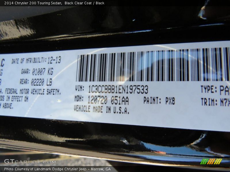 Black Clear Coat / Black 2014 Chrysler 200 Touring Sedan