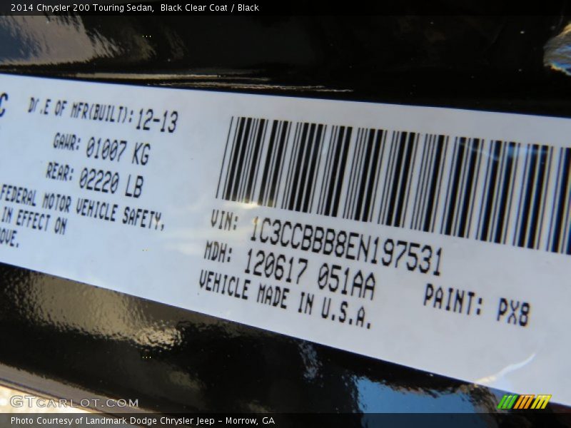 Black Clear Coat / Black 2014 Chrysler 200 Touring Sedan