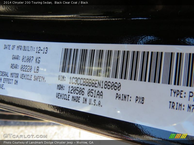 Black Clear Coat / Black 2014 Chrysler 200 Touring Sedan