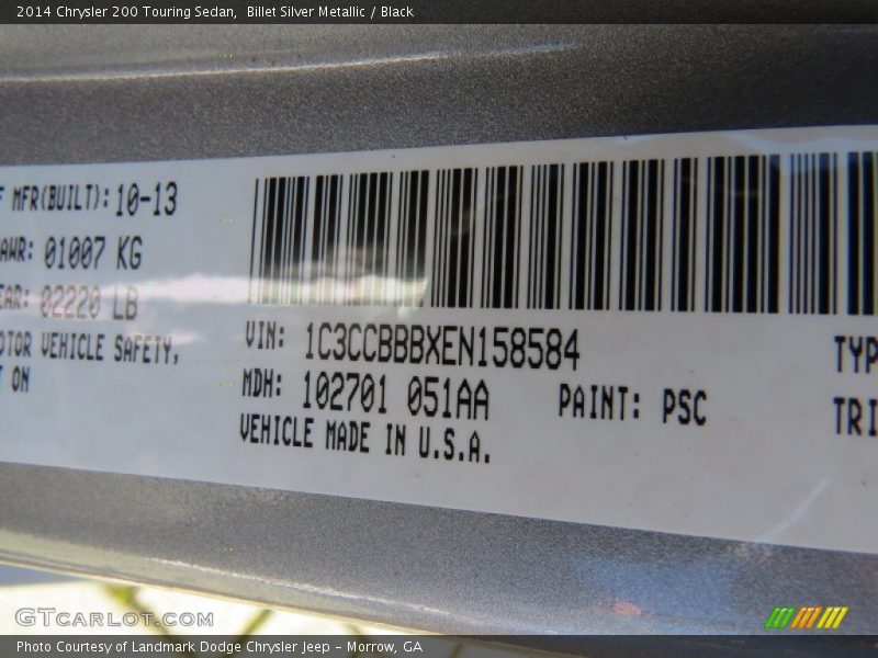 Billet Silver Metallic / Black 2014 Chrysler 200 Touring Sedan