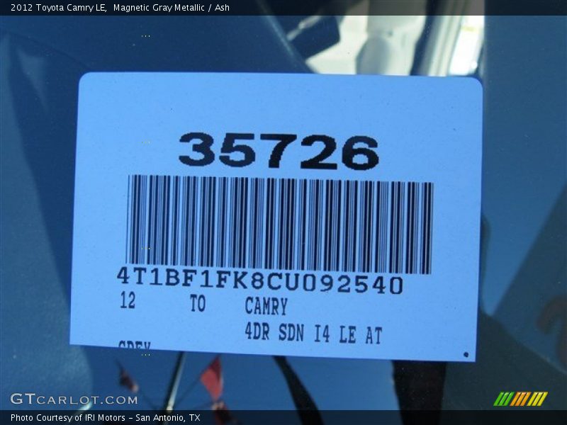 Magnetic Gray Metallic / Ash 2012 Toyota Camry LE