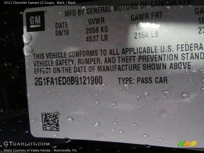 Black / Black 2011 Chevrolet Camaro LS Coupe