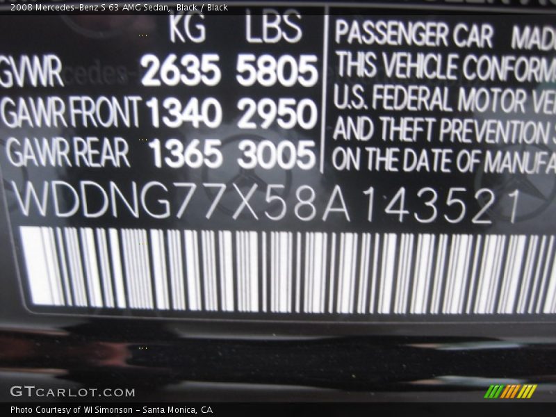 Black / Black 2008 Mercedes-Benz S 63 AMG Sedan