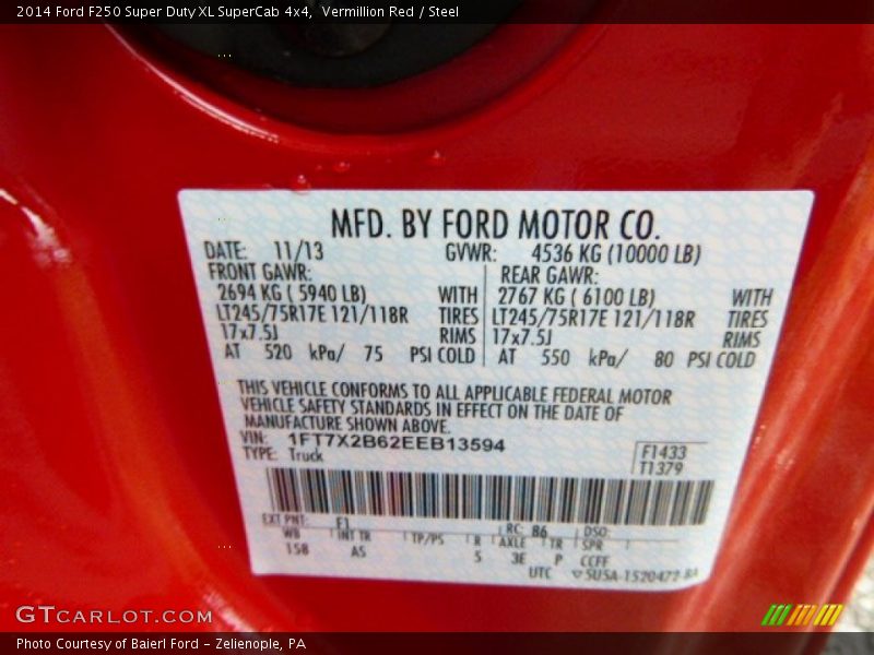 Vermillion Red / Steel 2014 Ford F250 Super Duty XL SuperCab 4x4