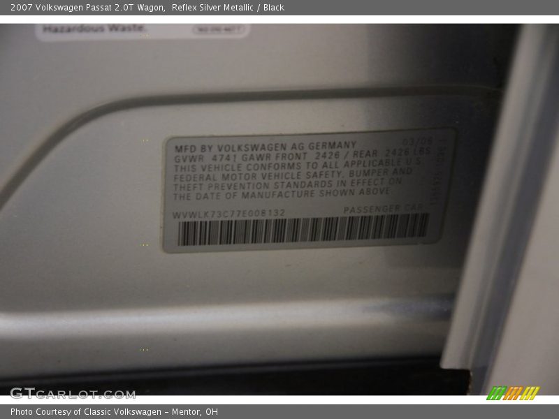 Reflex Silver Metallic / Black 2007 Volkswagen Passat 2.0T Wagon