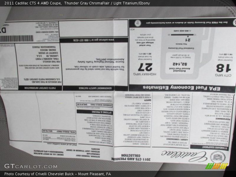  2011 CTS 4 AWD Coupe Window Sticker