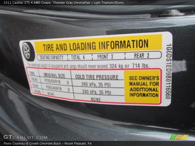 Info Tag of 2011 CTS 4 AWD Coupe