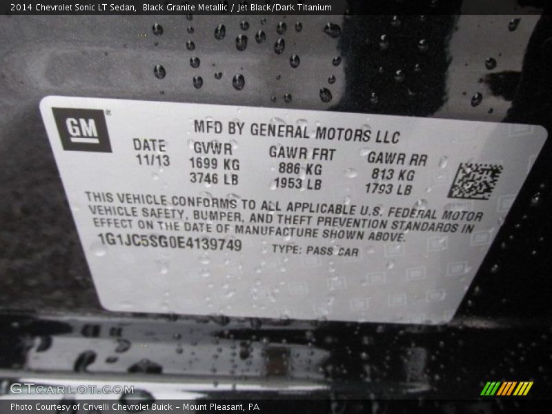 Black Granite Metallic / Jet Black/Dark Titanium 2014 Chevrolet Sonic LT Sedan