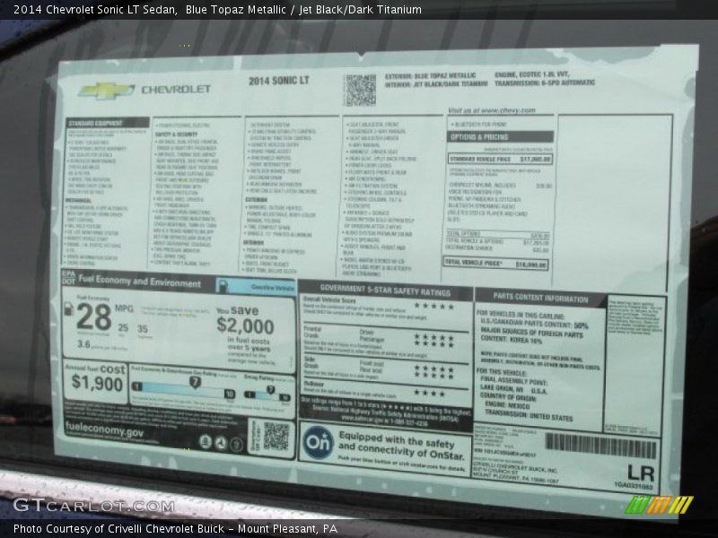 Blue Topaz Metallic / Jet Black/Dark Titanium 2014 Chevrolet Sonic LT Sedan