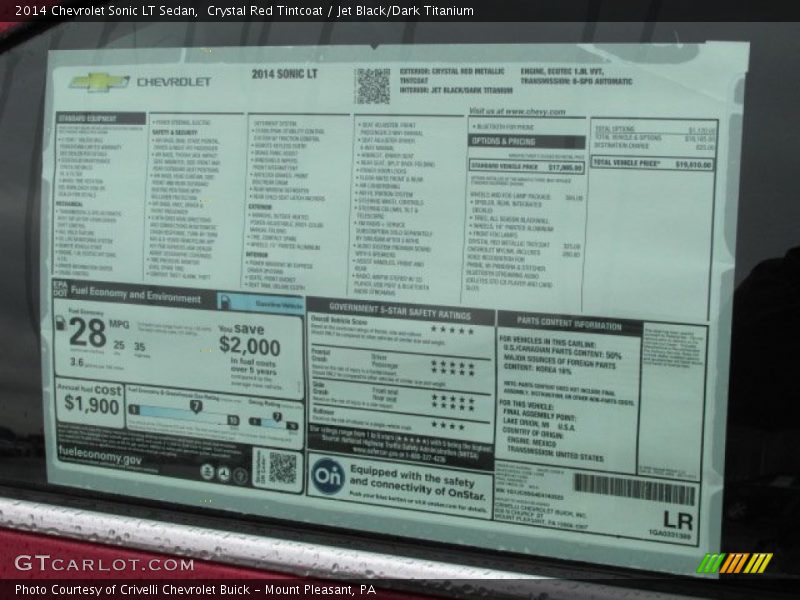 Crystal Red Tintcoat / Jet Black/Dark Titanium 2014 Chevrolet Sonic LT Sedan