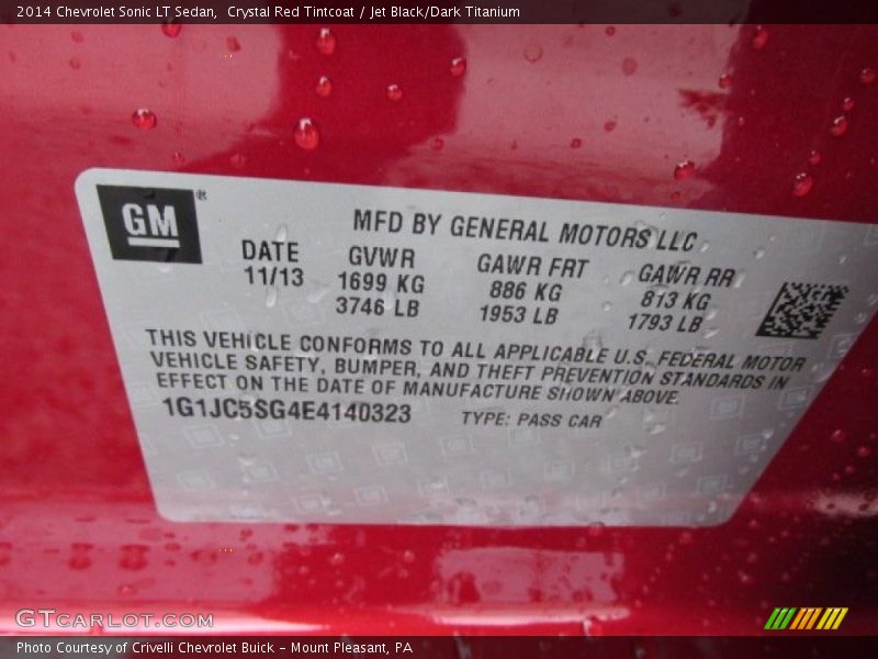 Crystal Red Tintcoat / Jet Black/Dark Titanium 2014 Chevrolet Sonic LT Sedan