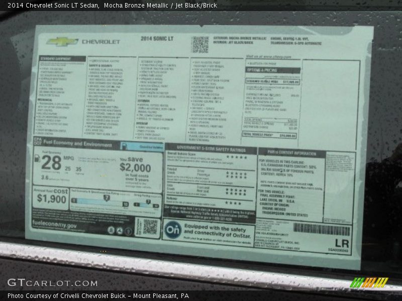 Mocha Bronze Metallic / Jet Black/Brick 2014 Chevrolet Sonic LT Sedan