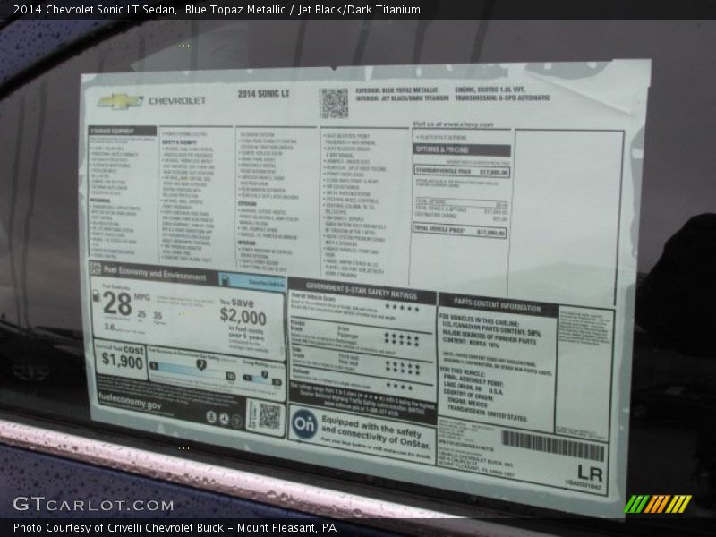 Blue Topaz Metallic / Jet Black/Dark Titanium 2014 Chevrolet Sonic LT Sedan
