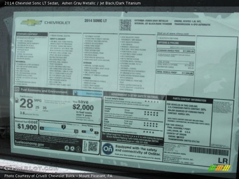 Ashen Gray Metallic / Jet Black/Dark Titanium 2014 Chevrolet Sonic LT Sedan