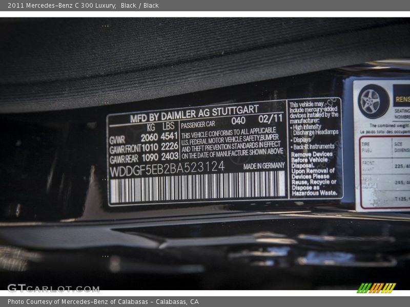 Black / Black 2011 Mercedes-Benz C 300 Luxury