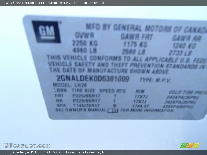 Summit White / Light Titanium/Jet Black 2013 Chevrolet Equinox LT