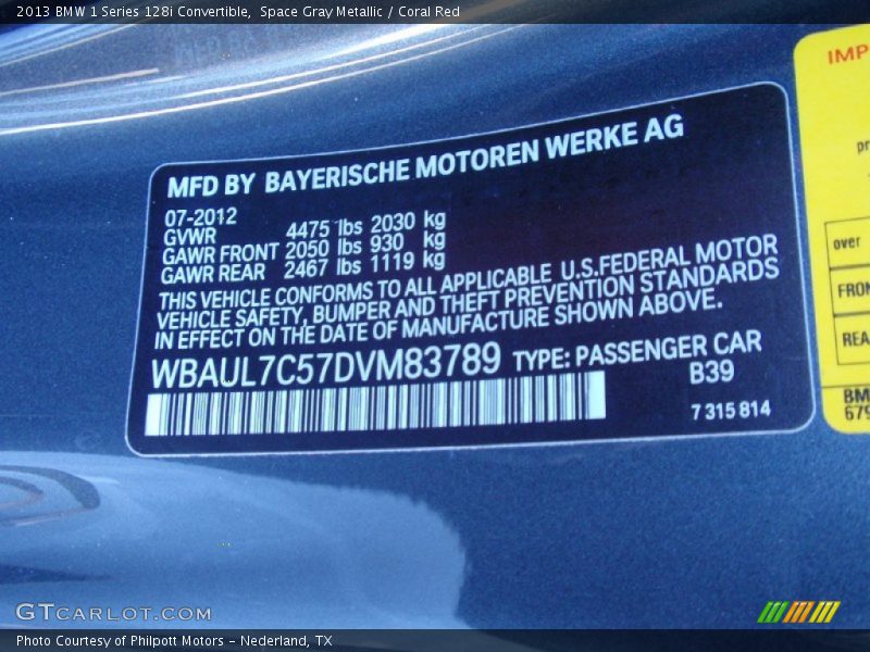 Space Gray Metallic / Coral Red 2013 BMW 1 Series 128i Convertible