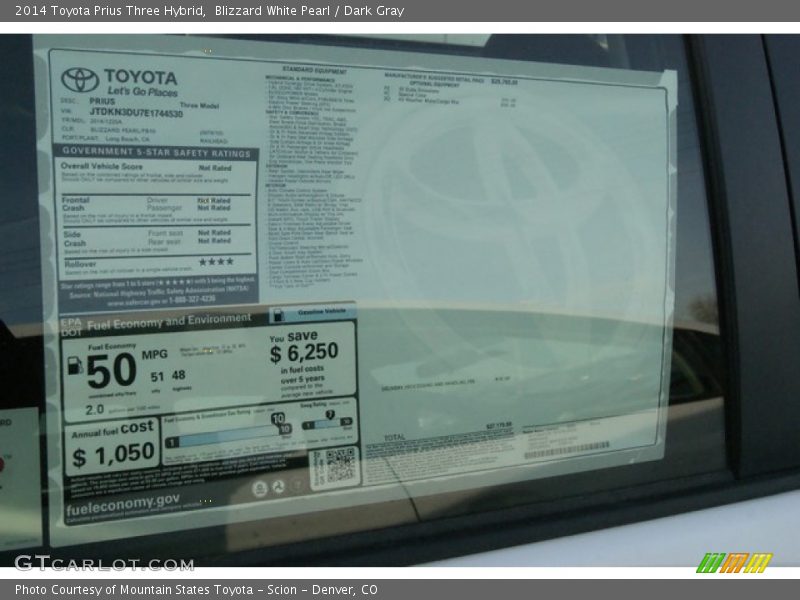 Blizzard White Pearl / Dark Gray 2014 Toyota Prius Three Hybrid