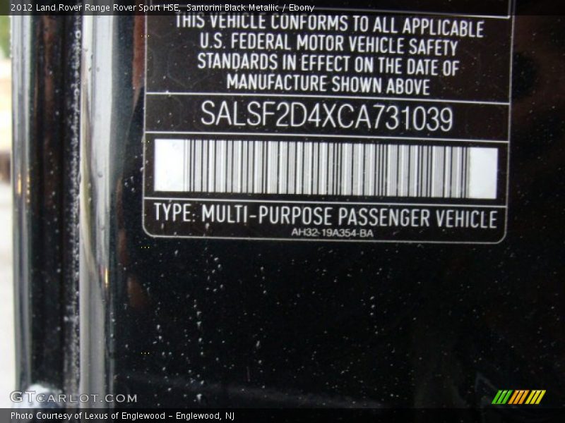 Santorini Black Metallic / Ebony 2012 Land Rover Range Rover Sport HSE