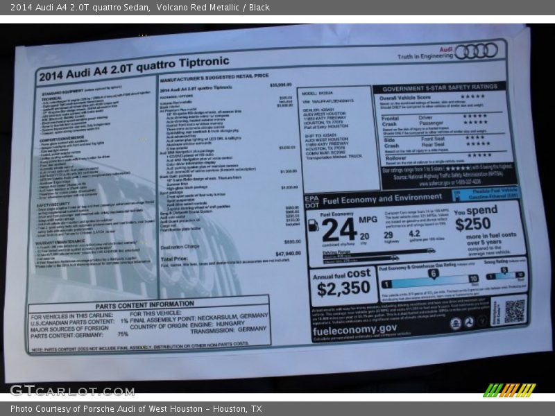 Volcano Red Metallic / Black 2014 Audi A4 2.0T quattro Sedan